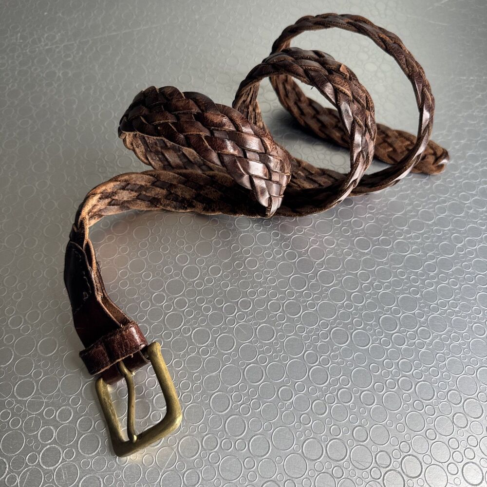 Eddie Bauer Mens Brown Leather Braided Belt Woven Classic Brass Buckle - Size 40